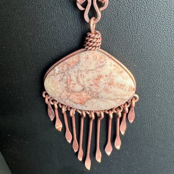 Boho style Copper Metal and Stone Necklace Pendant 18 inches - Picture 2 of 9